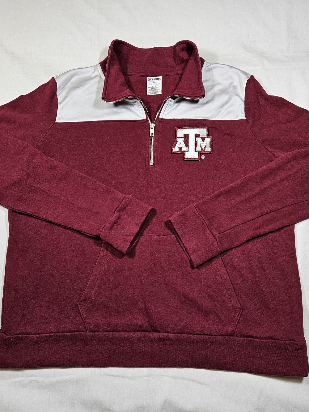 Texas A&M PINK Victoria Secret Aggies Qtr Zip Sweatshirt Pullover Sequin Large